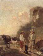 unknow artist A landscape with young boys tending their animals before a set of ruins oil painting picture wholesale